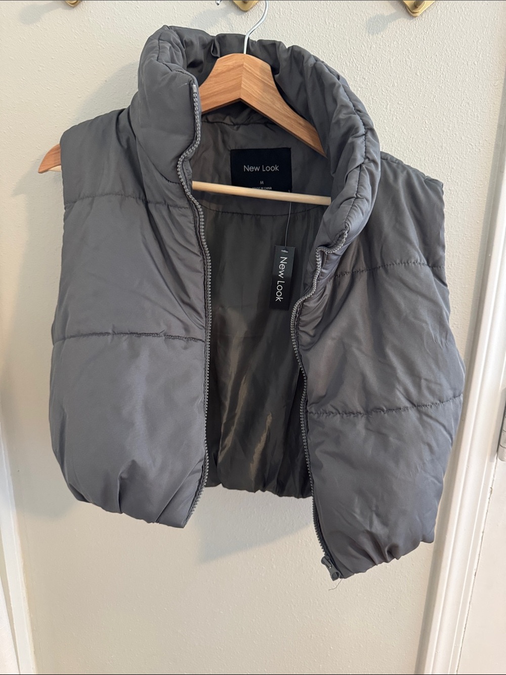 New Look Charcoal Quilted Cropped Puffer Vest